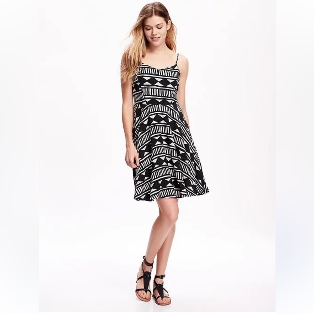 Old Navy Black and White Striped Midi Dress